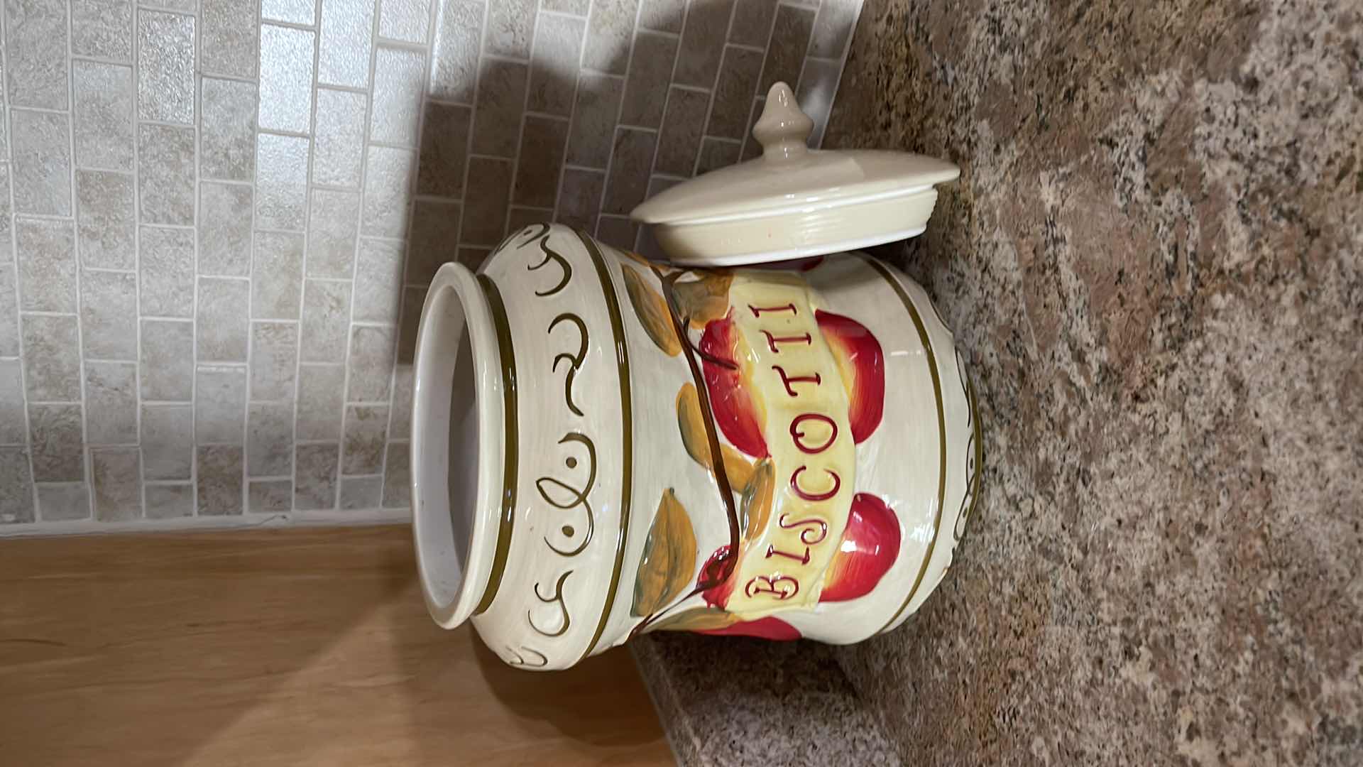 Photo 1 of HAND PAINTED CERAMIC BISCOTTI JAR H 12”