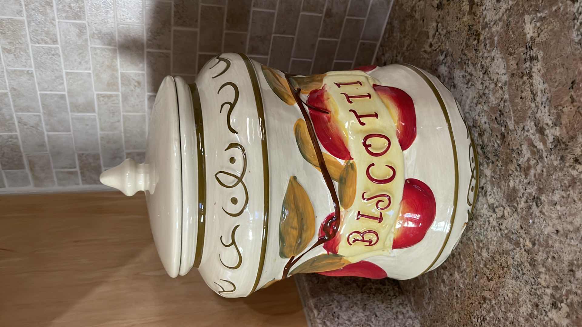 Photo 1 of HAND PAINTED CERAMIC BISCOTTI JAR H 12”