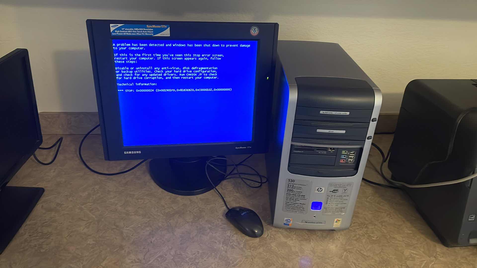 Photo 1 of HP DESKTOP TOWER W/17” SAMSUNG MONITOR (NO POWER CORD) AND MOUSE