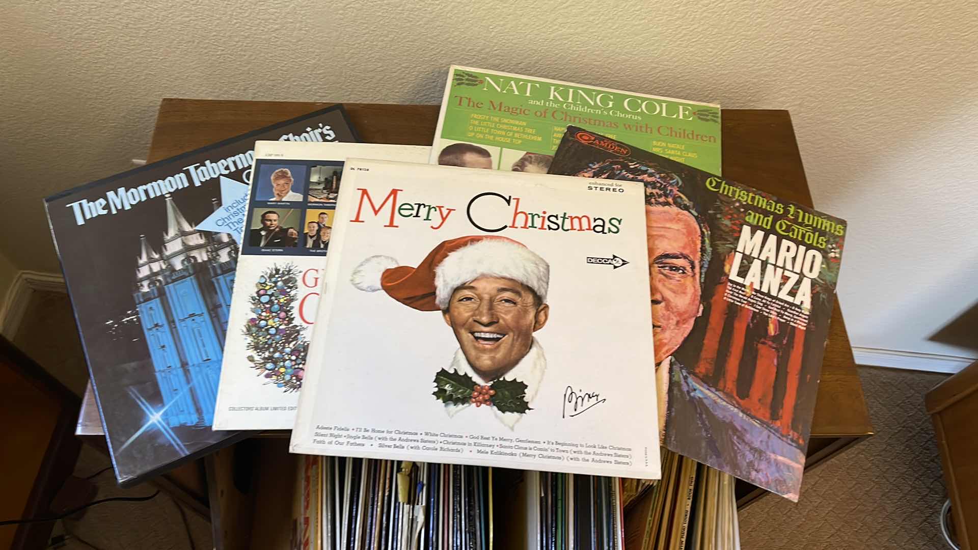 Photo 1 of VINTAGE ALBUM STORAGE CABINET W/VARIOUS ALBUMS 28” X 15” H 28”