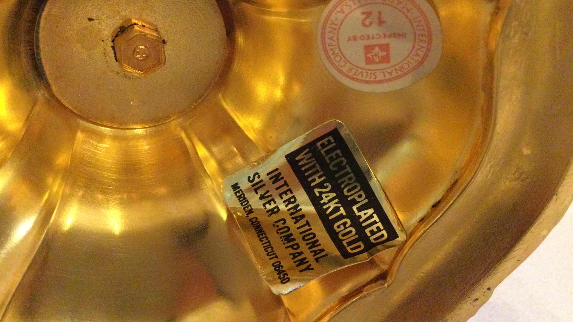 Photo 7 of INTERNATIONAL SILVER CO.  TABLE TOP CANDELABRAS ELECTROPLATED W/ 24KT GOLD H 11”