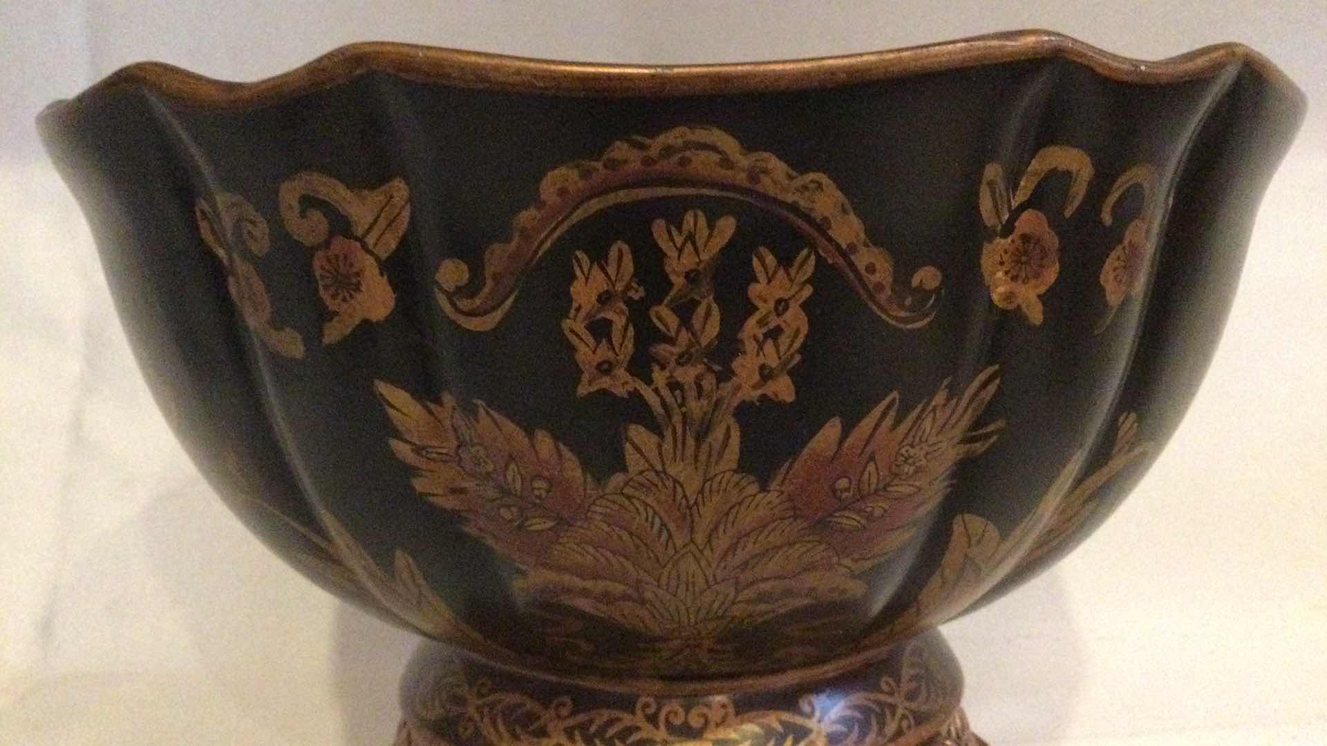 Photo 3 of BLACK W/GOLD HAND PAINTED DECORATIVE BOWL & CARVED WOOD GOLD WALL SCONCE