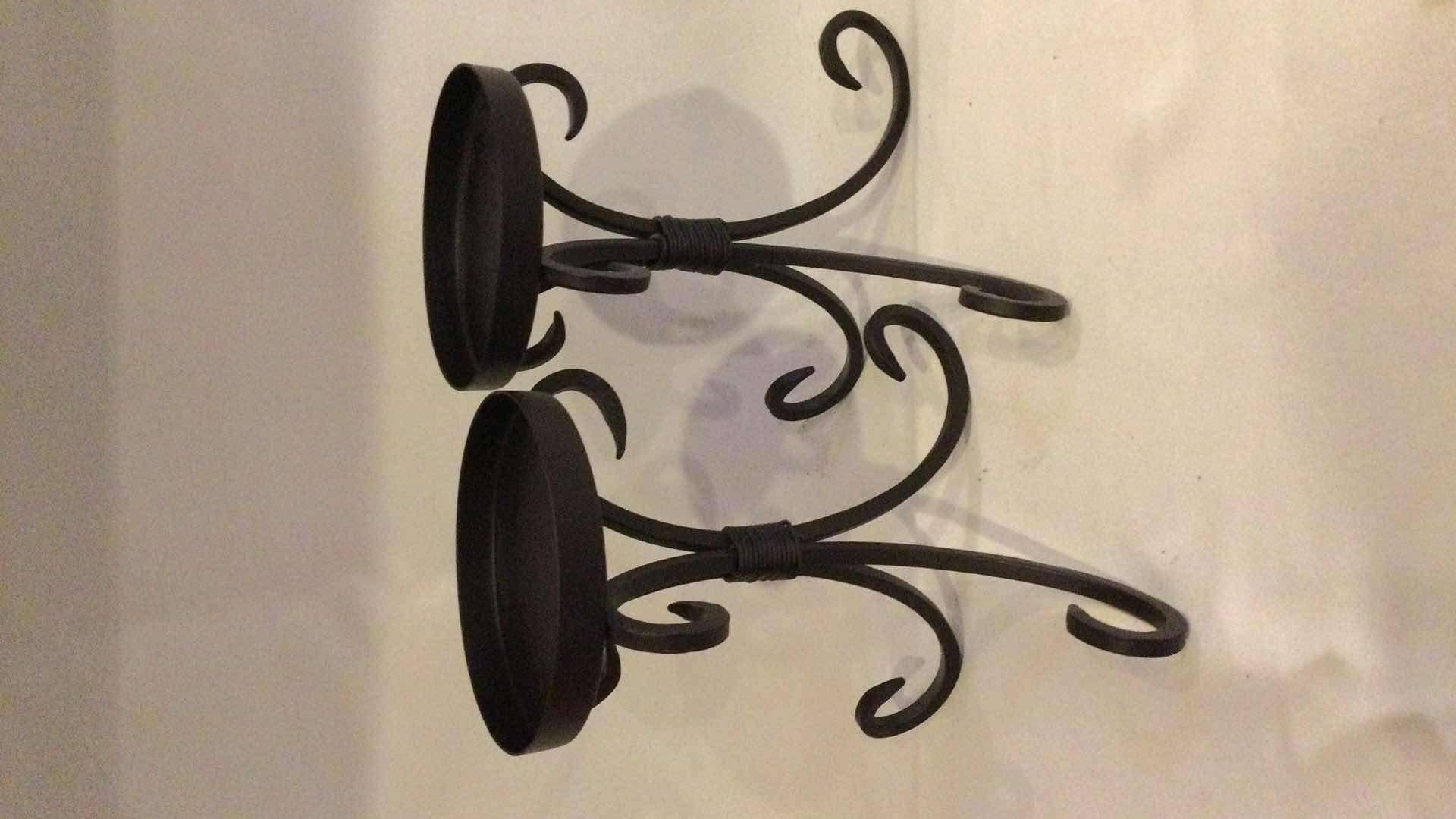 Photo 1 of BLACK SCULPTED METAL PILLAR CANDLE HOLDERS (3)