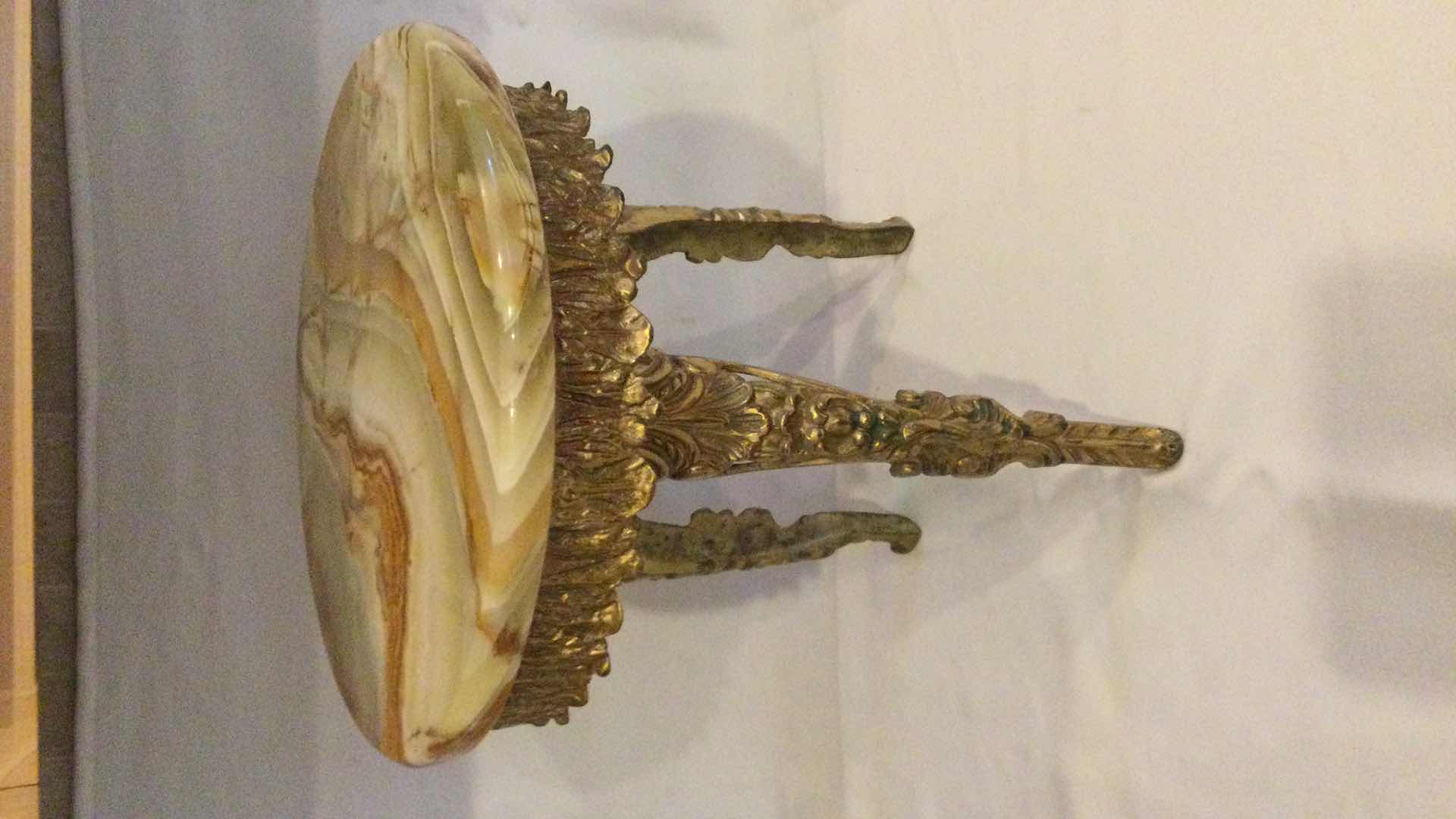 Photo 1 of ORNATE BRASS W/ STONE TOP STOOL/PLANT STAND 12” Dia. H 13”