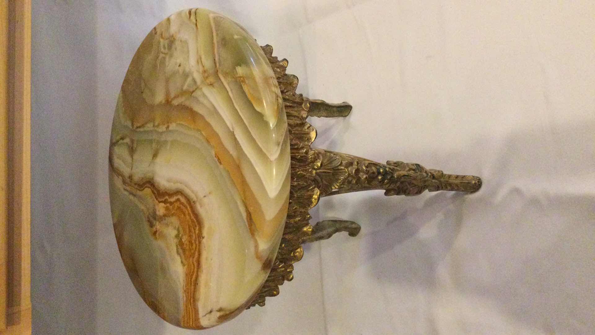 Photo 2 of ORNATE BRASS W/ STONE TOP STOOL/PLANT STAND 12” Dia. H 13”