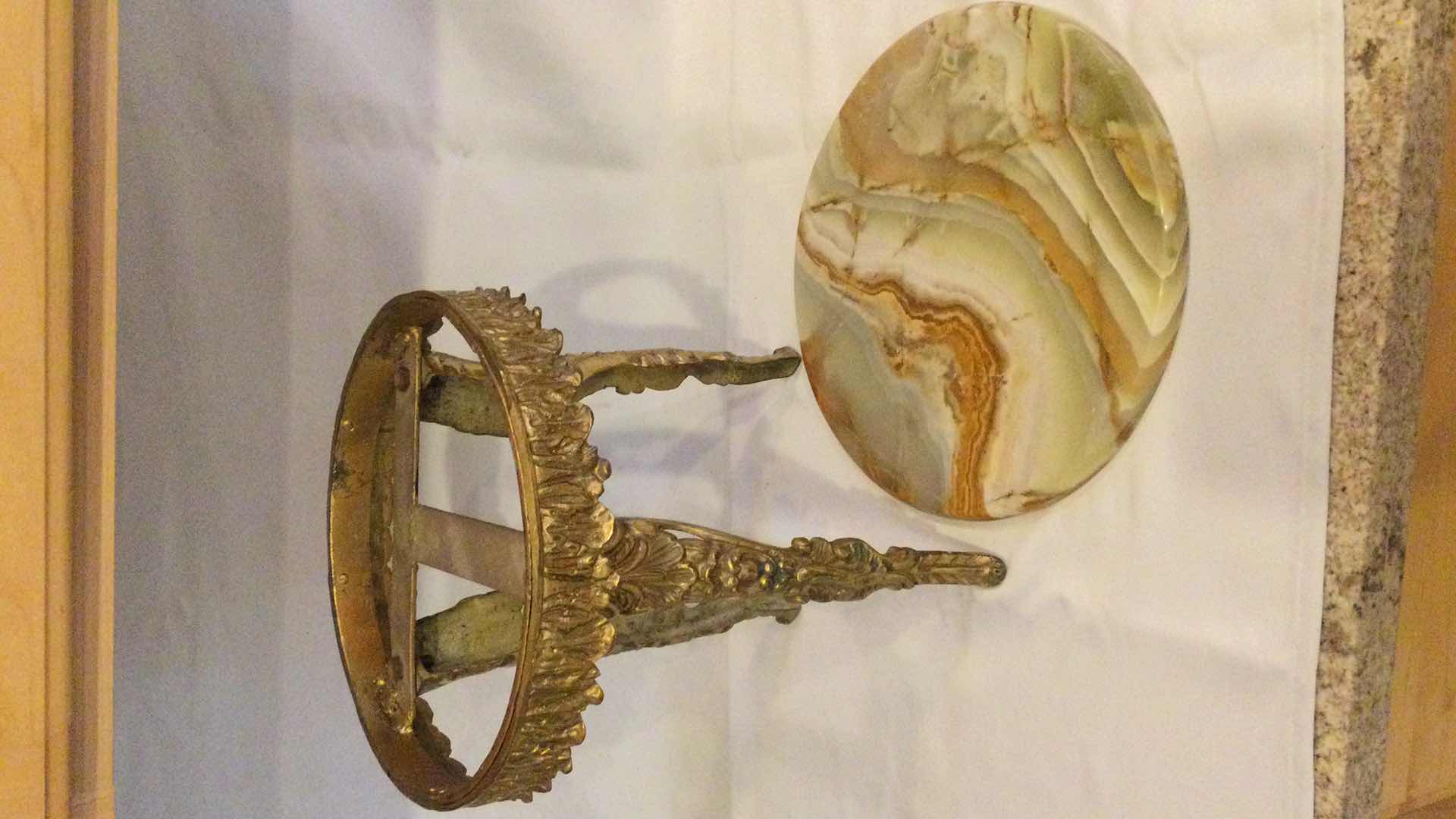 Photo 3 of ORNATE BRASS W/ STONE TOP STOOL/PLANT STAND 12” Dia. H 13”