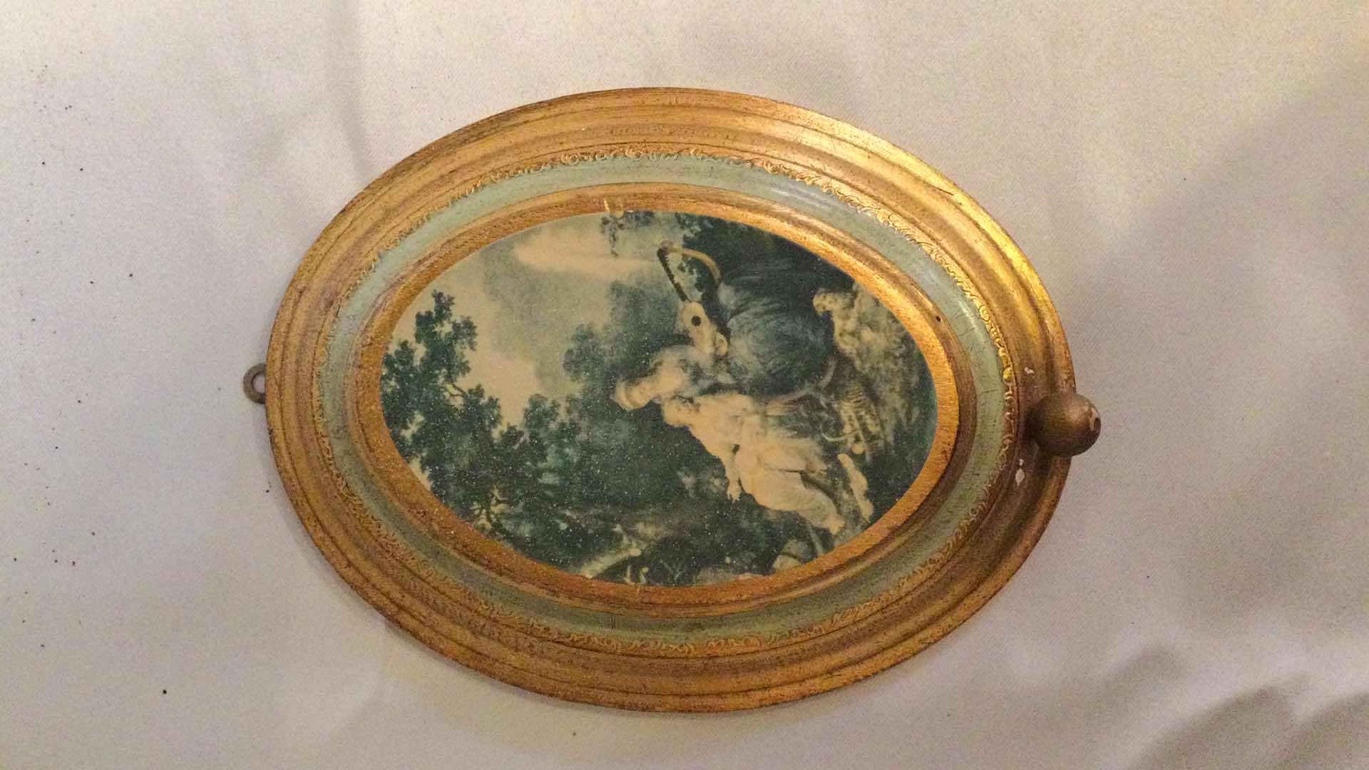 Photo 1 of VINTAGE HOME DECOR: GOLD W/ VICTORIAN ARTWORKS & WALL HANG MUSIC BOX