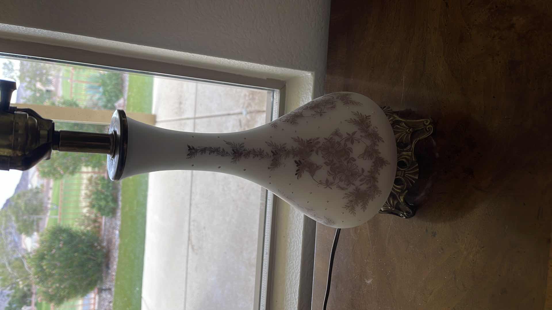 Photo 4 of GLASS PAINTED FLORAL TABLE LAMPS (2) W/ SHADE H 25”