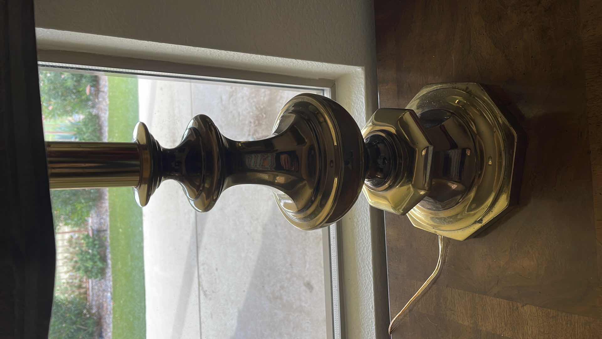 Photo 5 of BRASS TABLE LAMPS (2) W/ BROWN SHADE H 30”