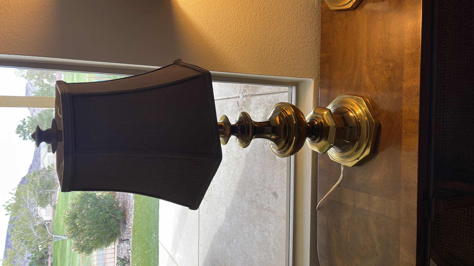 Photo 4 of BRASS TABLE LAMPS (2) W/ BROWN SHADE H 30”