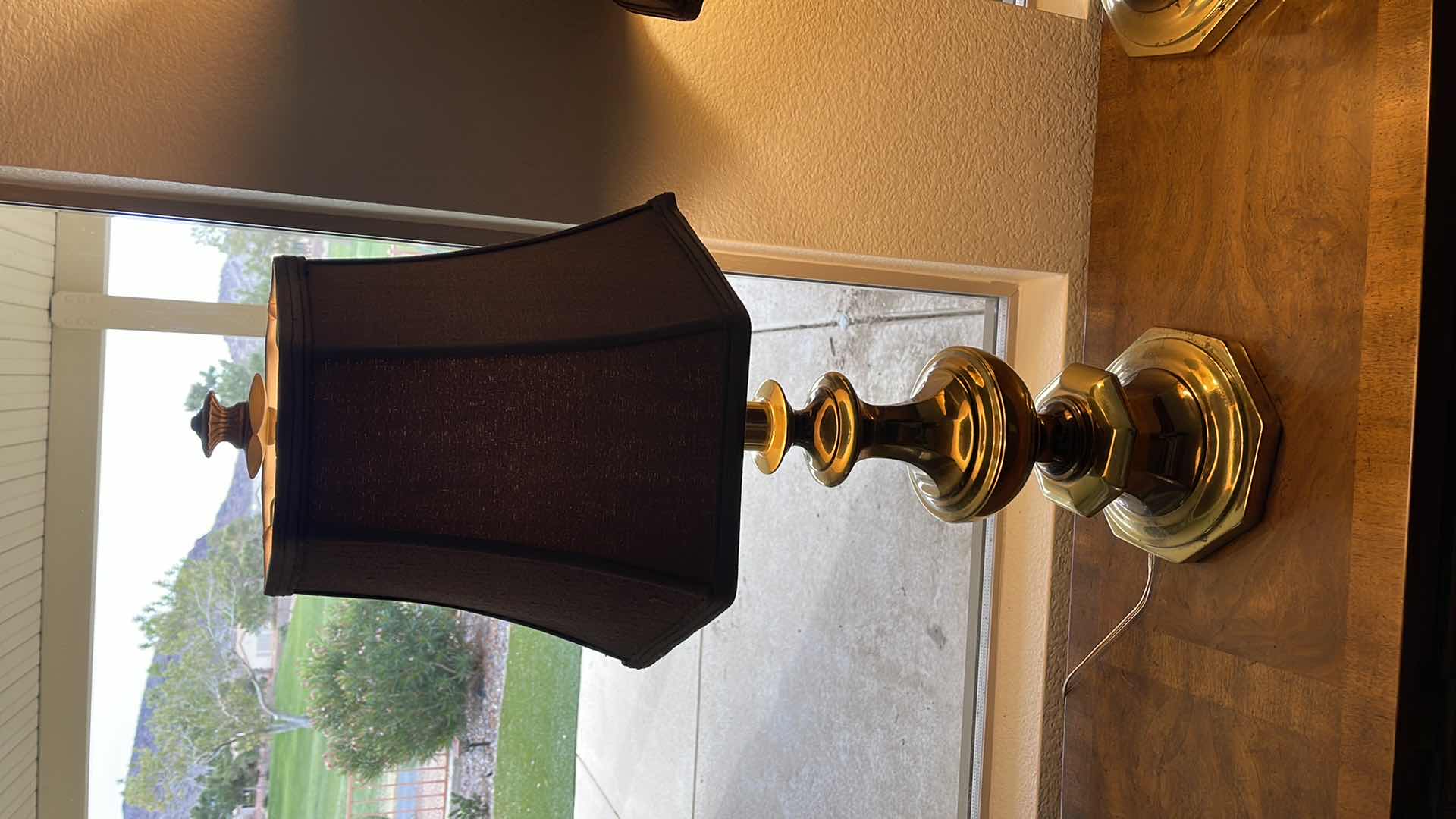 Photo 1 of BRASS TABLE LAMPS (2) W/ BROWN SHADE H 30”