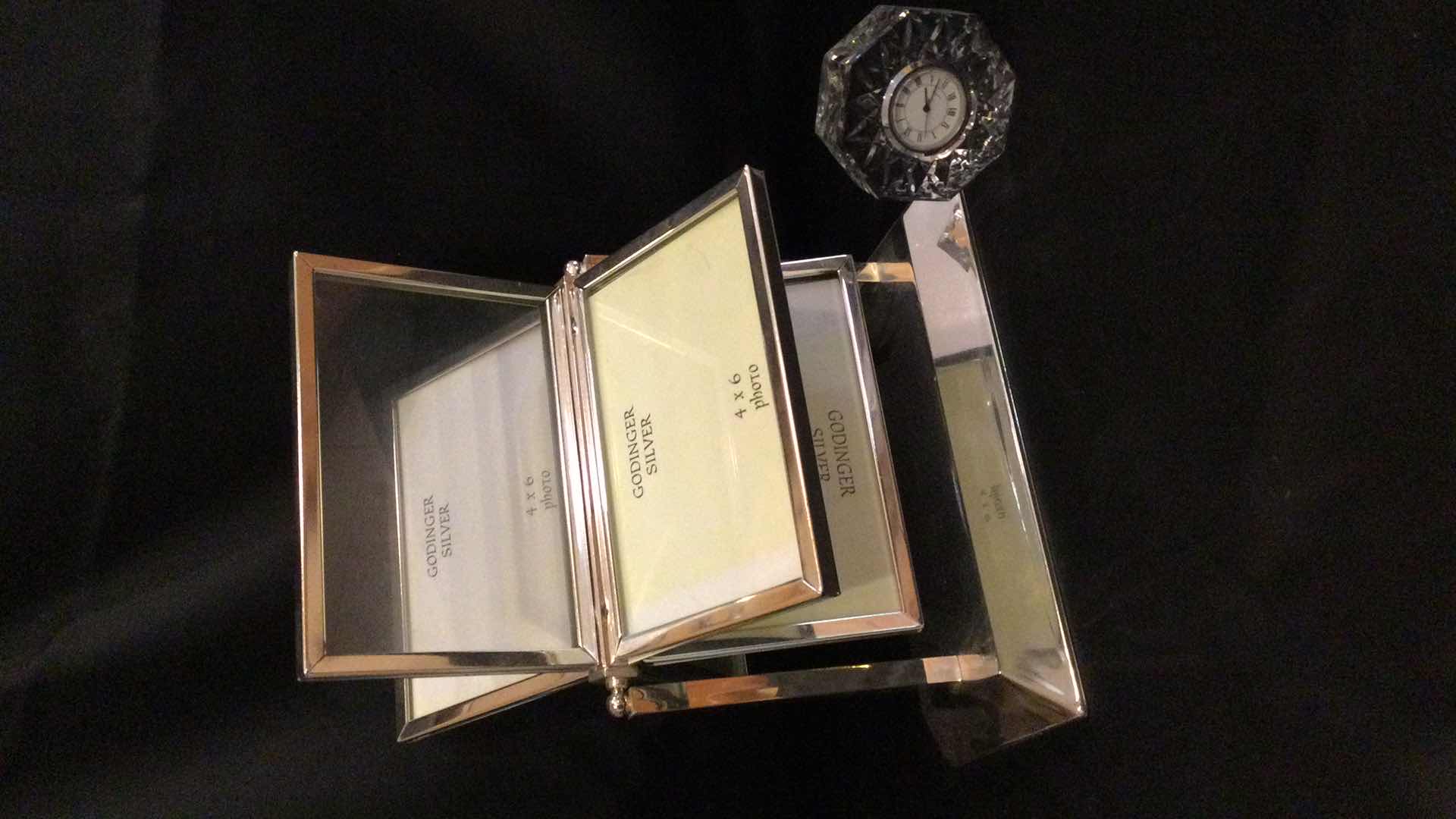 Photo 1 of GODINGER SILVER FLIP PHOTO FRAME W/ CUT GLASS CLOCK