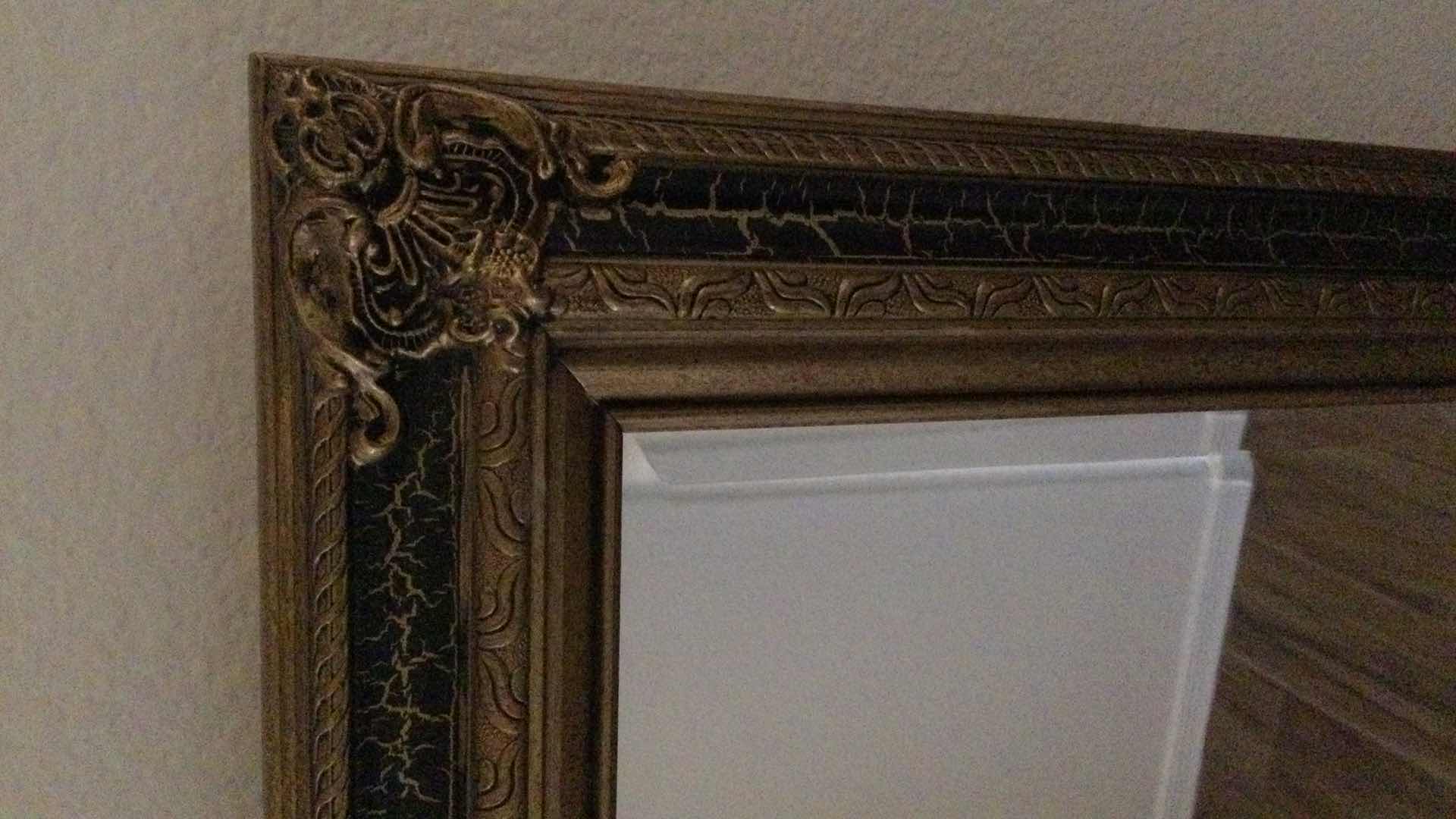 Photo 1 of ORNATE GOLD W/ BLACK FRAMED BEVELED GLASS MIRROR 20” X 45”