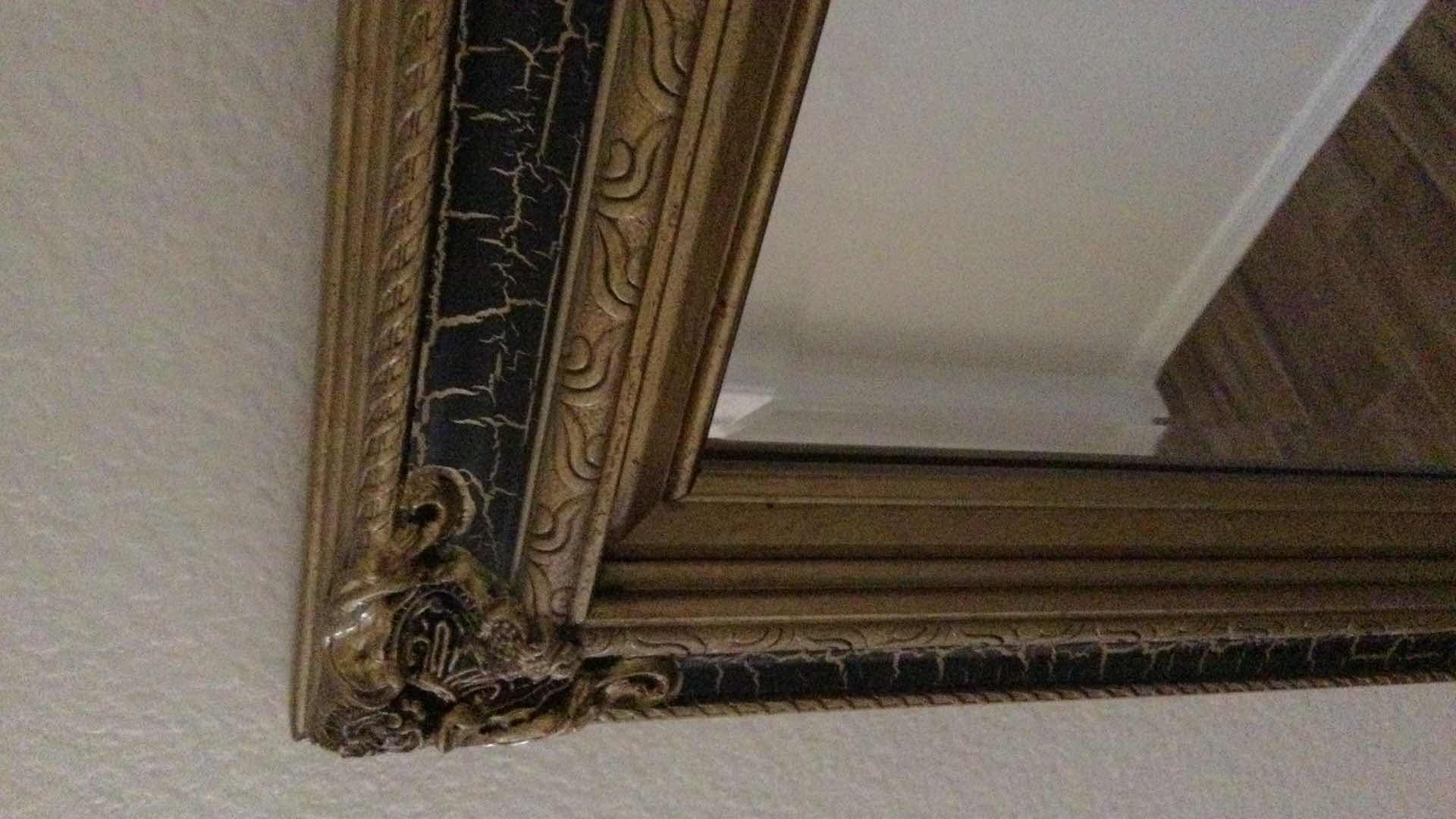 Photo 1 of ORNATE GOLD W/ BLACK BEVELED GLASS MIRROR 20” X 45”