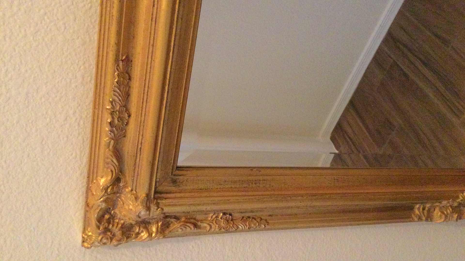 Photo 1 of ORNATE GOLD FRAMED BEVELED GLASS MIRROR 31” X 43”