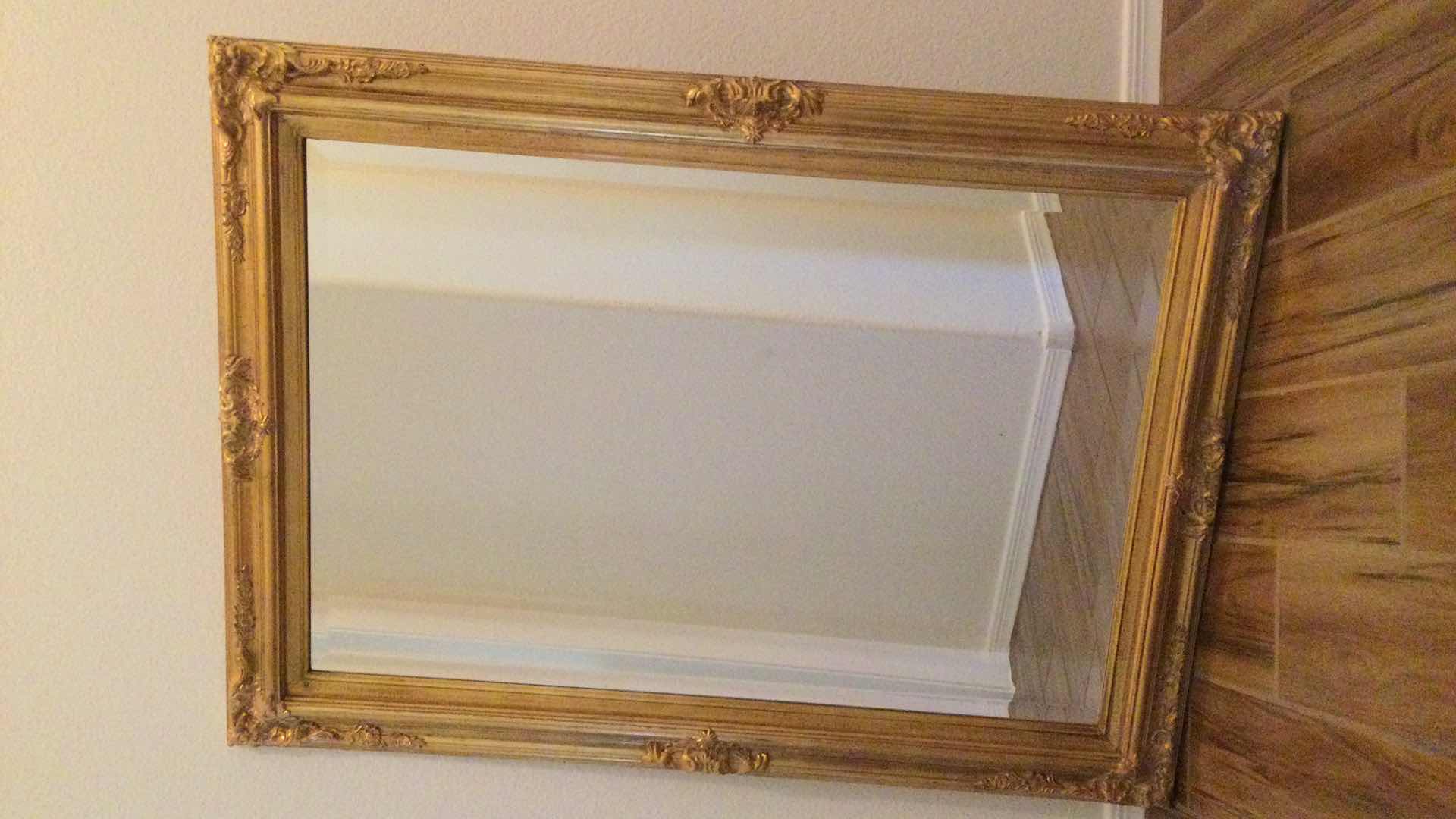 Photo 1 of ORNATE GOLD FRAMED BEVELED GLASS MIRROR 31” X 43”