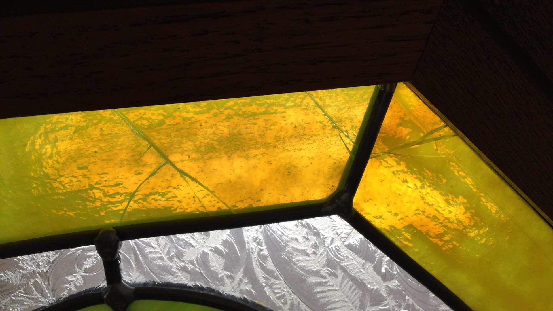 Photo 3 of WOOD FRAMED LEAD STAINED GLASS HANGING DECOR.  22.5” OCTAGONAL