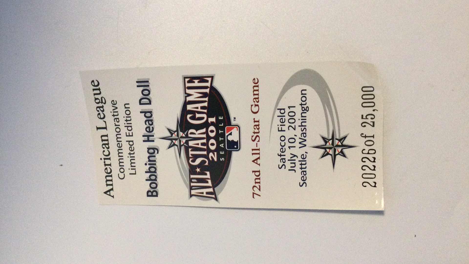 Photo 1 of BOBBING HEAD DOLL LIMITED EDITION ALL STAR GAME 2001 SEATTLE W/TICKET