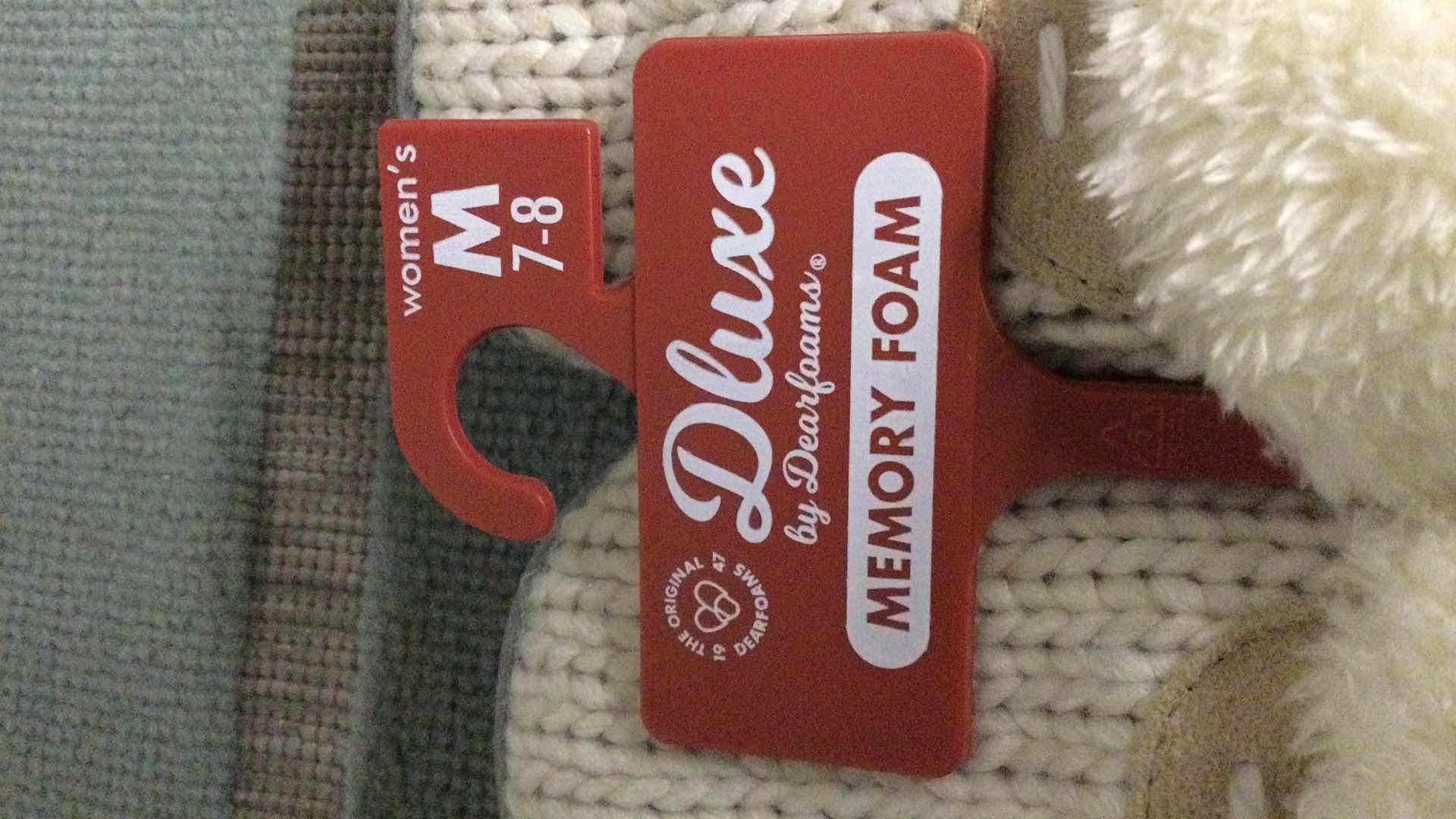 Photo 1 of NEW DLUXE BY DEARFORMS MEMORY FOAM SLIPPERS LADIES SIZE: M 7/8 OATMEAL 2-PAIR