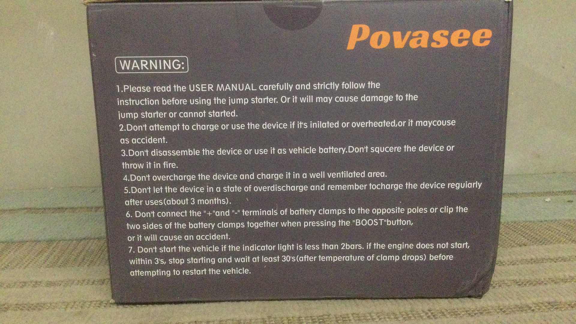 Photo 1 of POVASEE CAR JUMP STARTER 3 IN 1 MULTIFUNCTION CAR BATTERY JUMP STARTER
