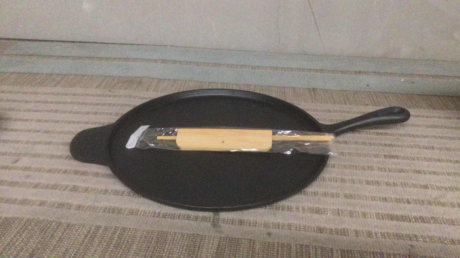 View 1 of LA CUISINE 11.8” CAST IRON CRÊPE/PIZZA PAN W/ MATTE BLACK ENAMEL COATING
