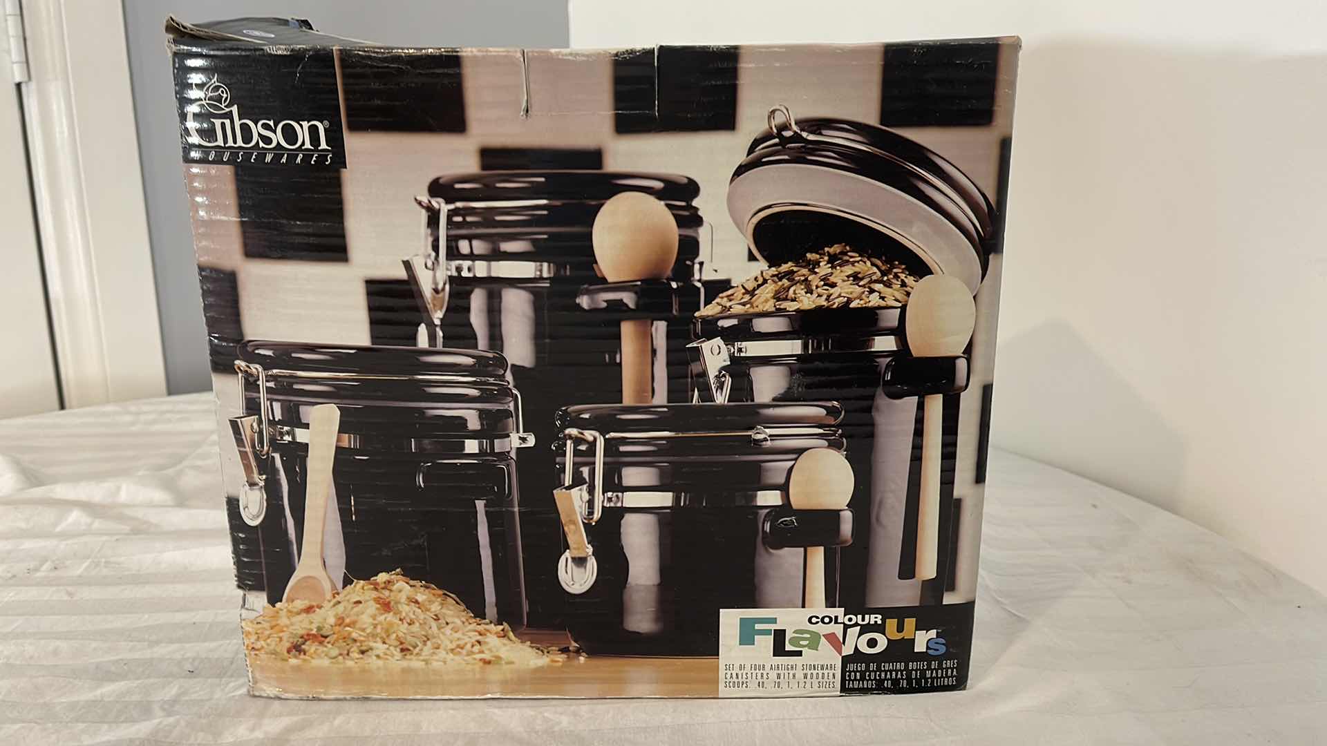 Photo 1 of NIB GIBSON HOUSEWARES BLACK STONEWARE CANISTERS SET