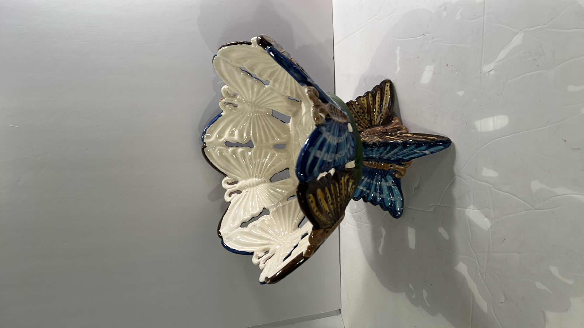 Photo 1 of VINTAGE GLAZED PEDESTAL BUTTERFLY BOWL HANDCRAFTED 11.5” x H9.5”