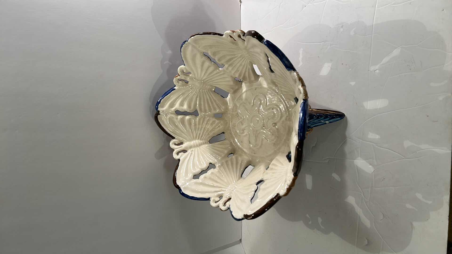 Photo 4 of VINTAGE GLAZED PEDESTAL BUTTERFLY BOWL HANDCRAFTED 11.5” x H9.5”