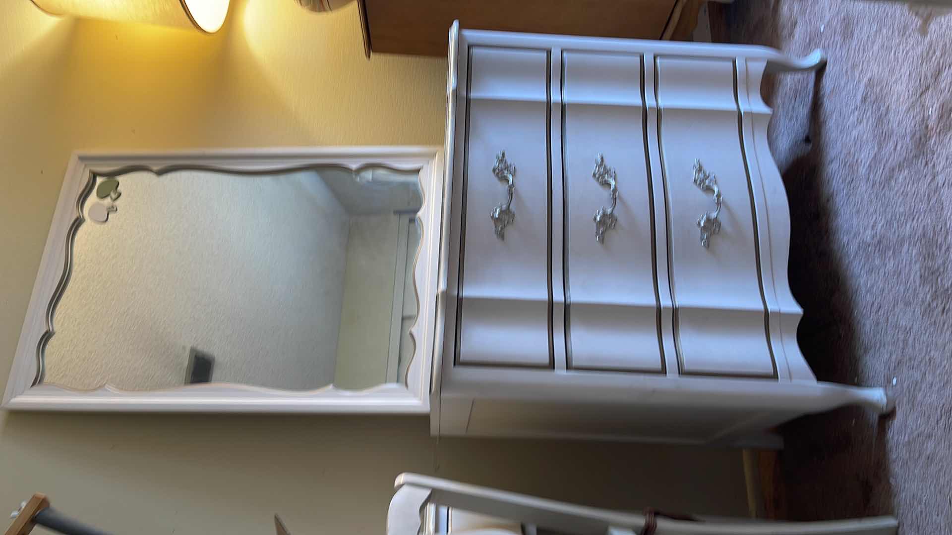 Photo 1 of FRENCH PROVIAL  3 DRAWER WITH MIRROR DRESSER 
MORE OF THIS SET IN AUCTION 30”x18”x31”