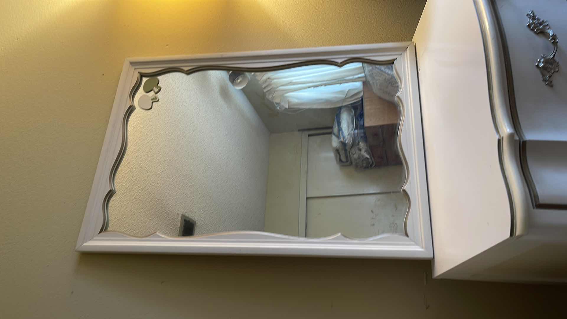 Photo 1 of FRENCH PROVIAL  3 DRAWER WITH MIRROR DRESSER 
MORE OF THIS SET IN AUCTION 30”x18”x31”