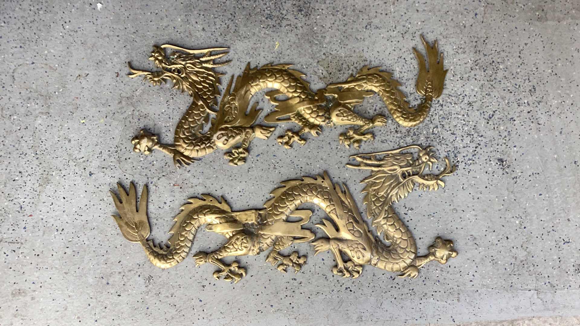 Photo 1 of 2 BRASS DRAGON WALL HANGINGS 30" X H 12"