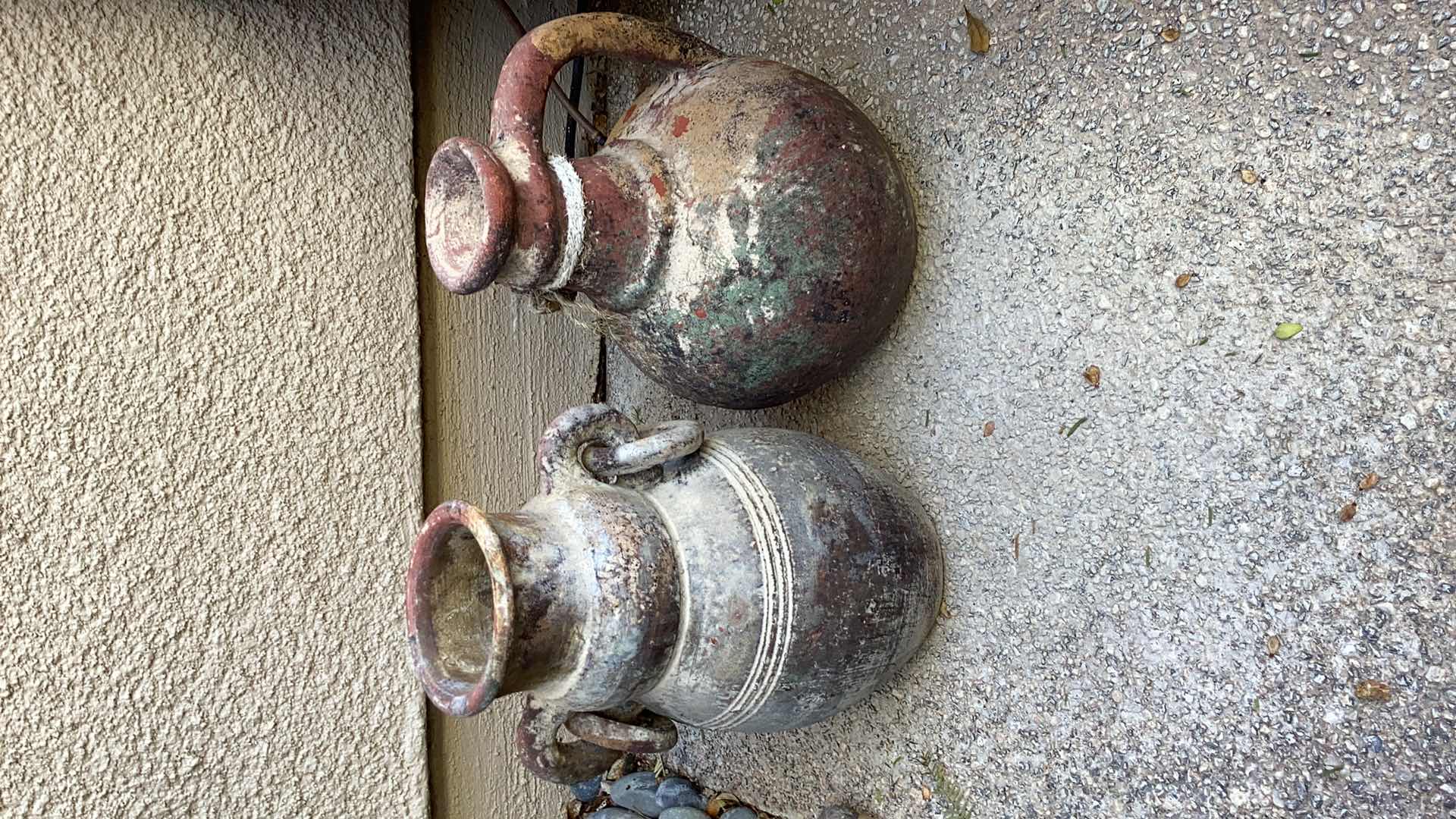 Photo 1 of PAIR OF GRECIAN INSPIRED CLAY POTS 7" X H12"