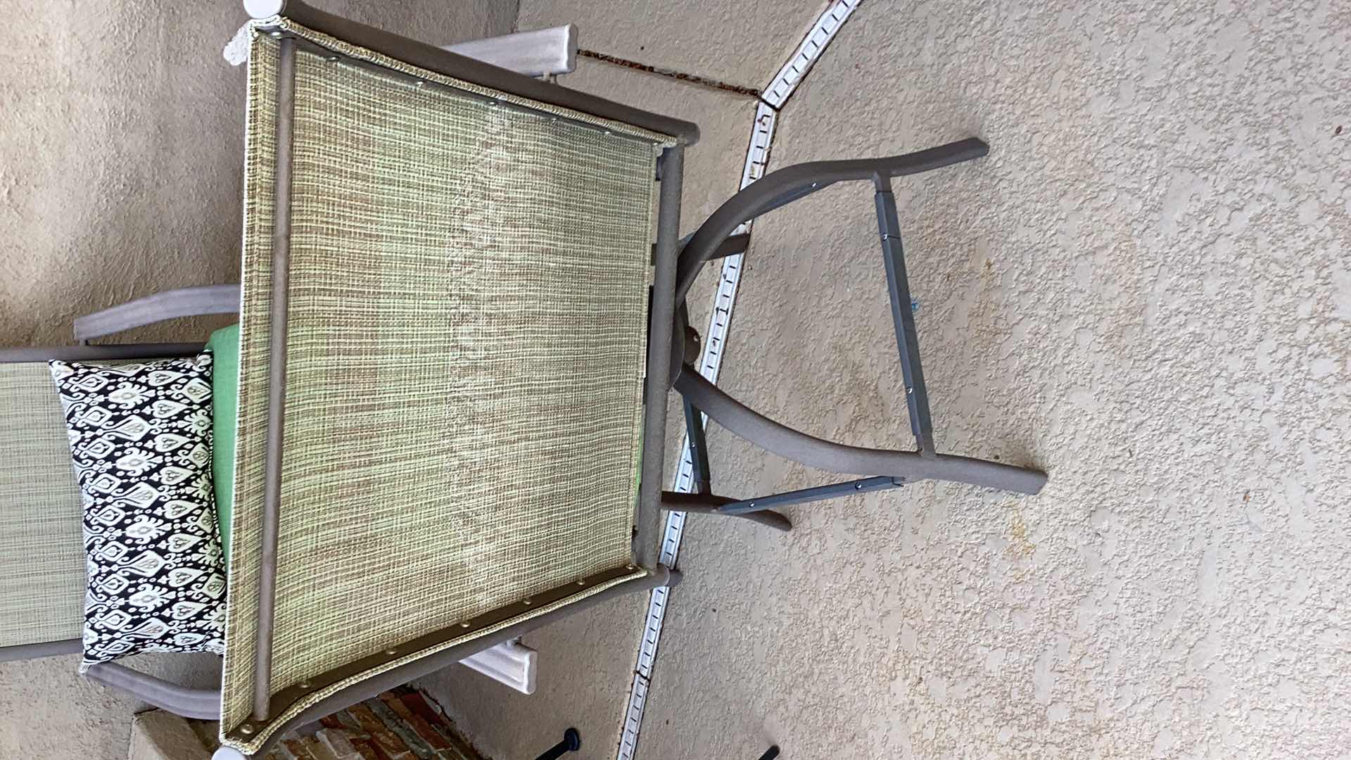 Photo 1 of PAIR OF OUTDOOR METAL BAR HEIGHT CHAIRS WITH CUSHIONS