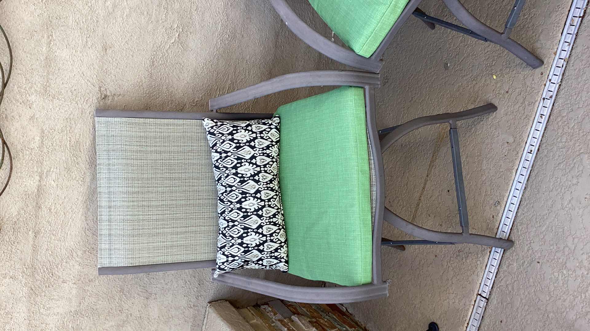Photo 1 of PAIR OF OUTDOOR METAL BAR HEIGHT CHAIRS WITH CUSHIONS