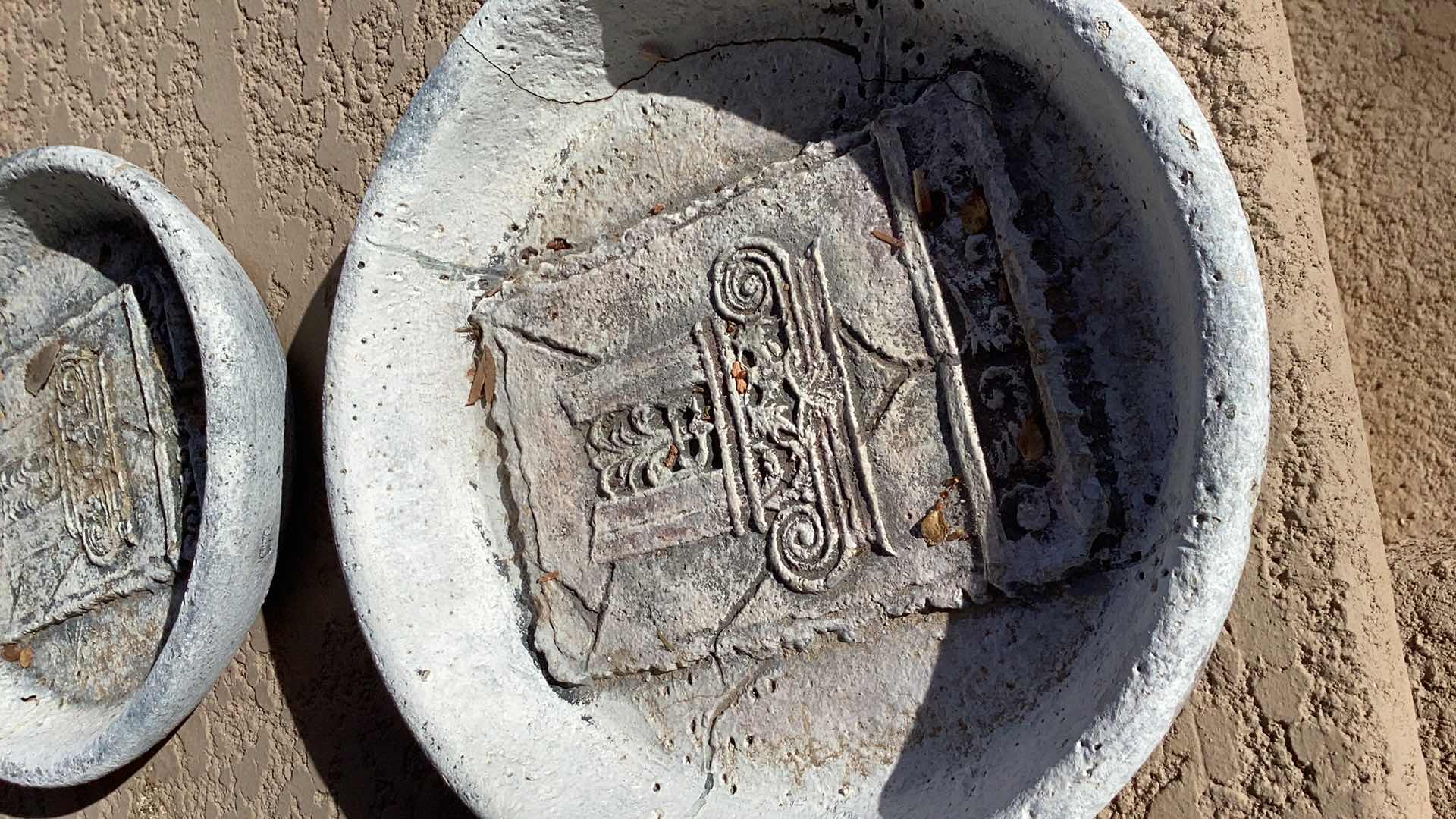 Photo 1 of TWO OUTDOOR CLAY GARDEN DECORATIONS 10 INCHES WIDE