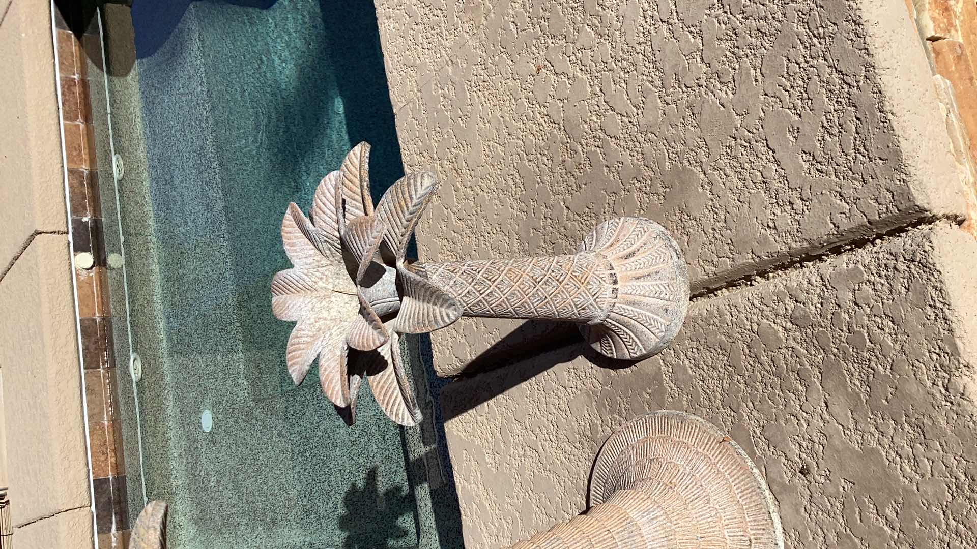 Photo 1 of OUTDOOR METAL 3  PALM TREE  CANDLE HOLDERS LARGEST 11" X 23"