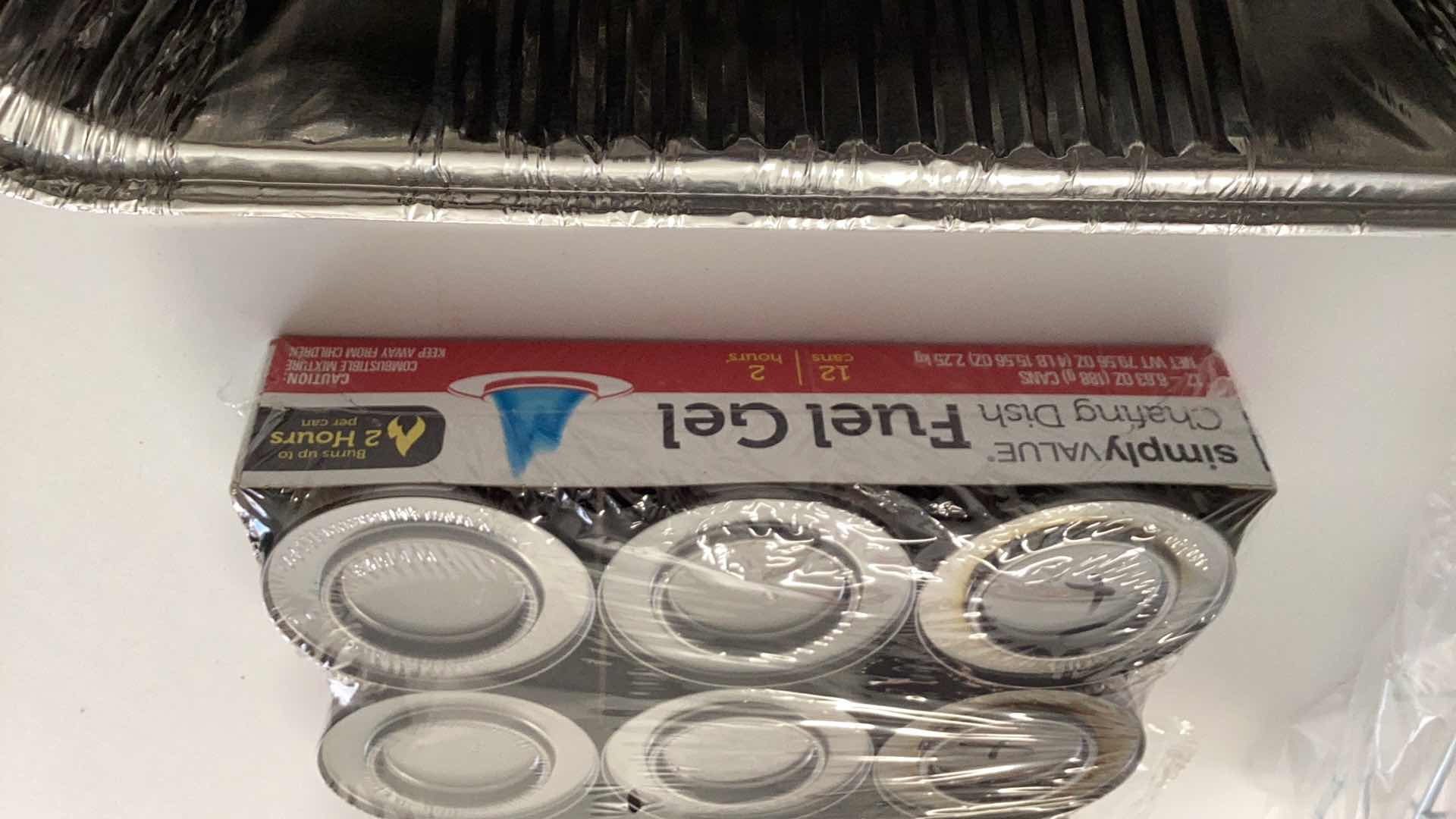 Photo 1 of 3- ALUMINUM BUFFET TRAYS WITH UTENSILS, STANDS, AND FUEL GEL