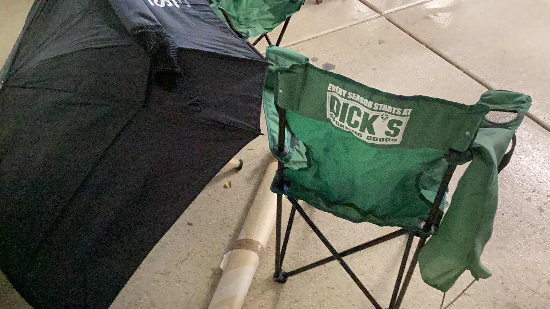 Photo 1 of 2-DICKS SPORTING GOODS CAMPING CHAIRS AND 2 LARGE SQUARE UMBRELLAS