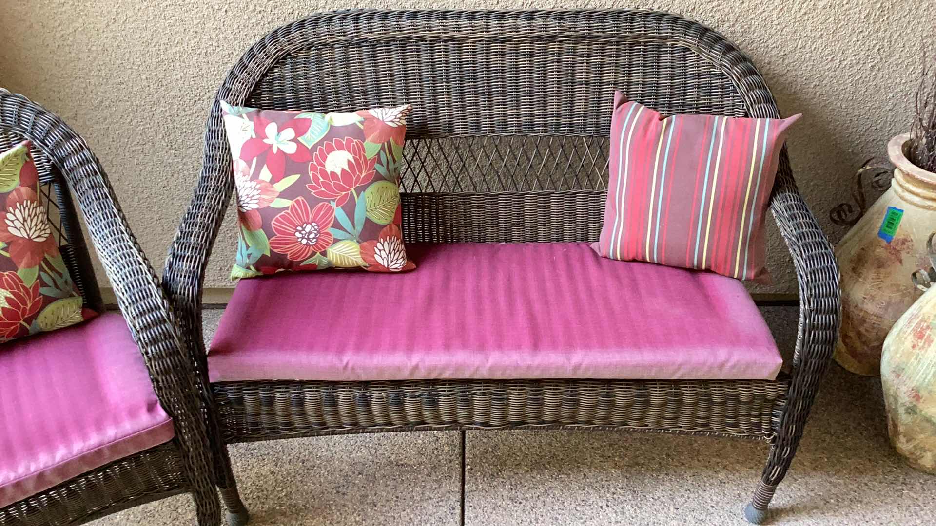 Photo 1 of TWO PIECE WICKER OUTDOOR PATIO FURNITURE WITH CUSHIONS