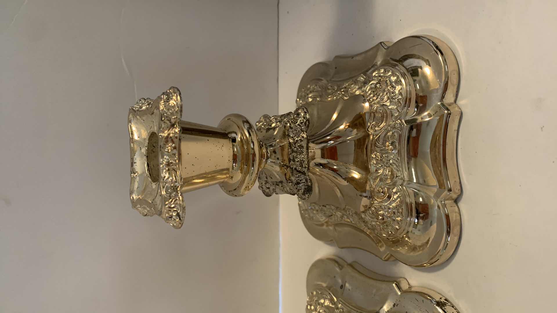 Photo 1 of 2 SETS CANDLE HOLDERS, ONE IS STAMPED STERLING SILVER, THE OTHER MADE IN BRITAIN