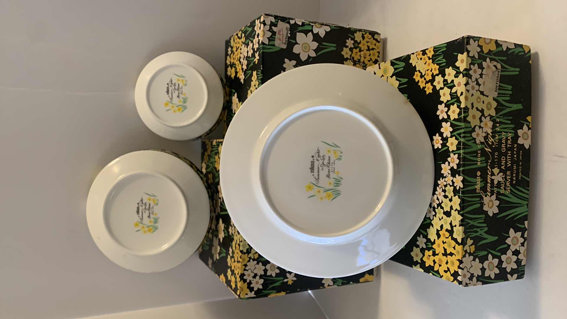 Photo 1 of MIKASA BONE CHINA, SAUCE AND GRAVY SERVER, 4 FRUIT AND SHERBET BOWLS, 4 SOUP/SALAD BOWLS