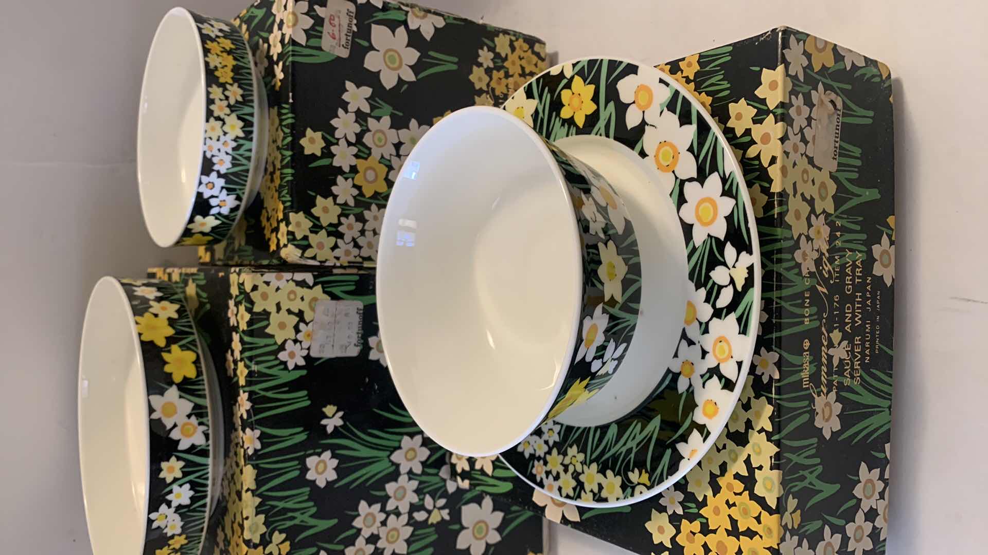 Photo 1 of MIKASA BONE CHINA, SAUCE AND GRAVY SERVER, 4 FRUIT AND SHERBET BOWLS, 4 SOUP/SALAD BOWLS