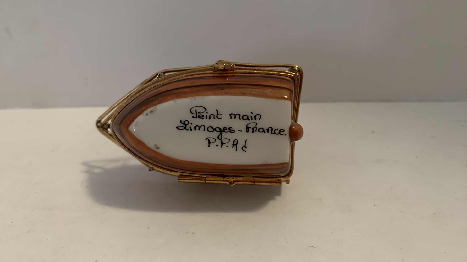 Photo 1 of LIMOGES FRANCE PEINT MAIN, COLLECTIBLE SAILBOAT TRINKET BOX