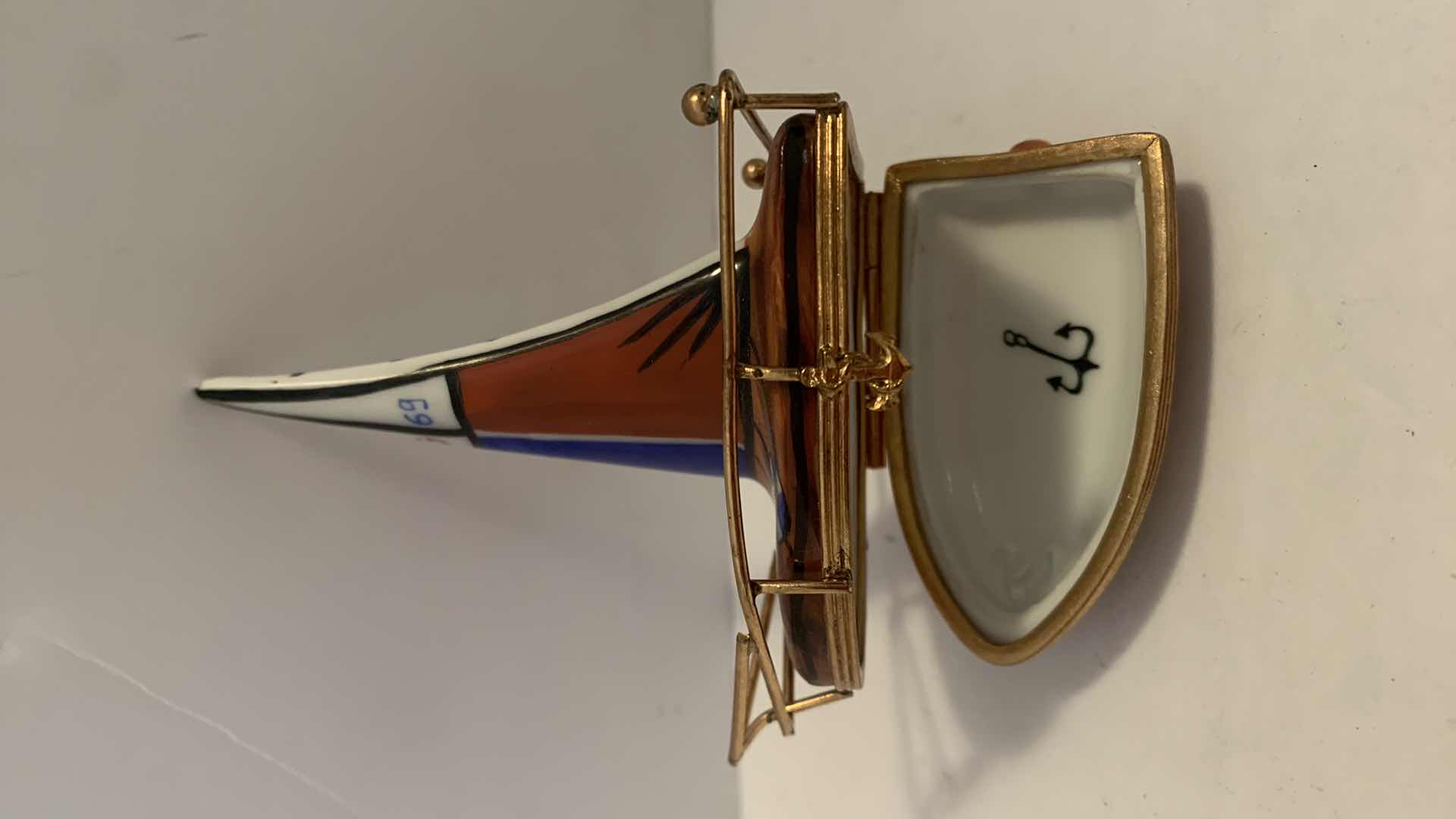 Photo 1 of LIMOGES FRANCE PEINT MAIN, COLLECTIBLE SAILBOAT TRINKET BOX