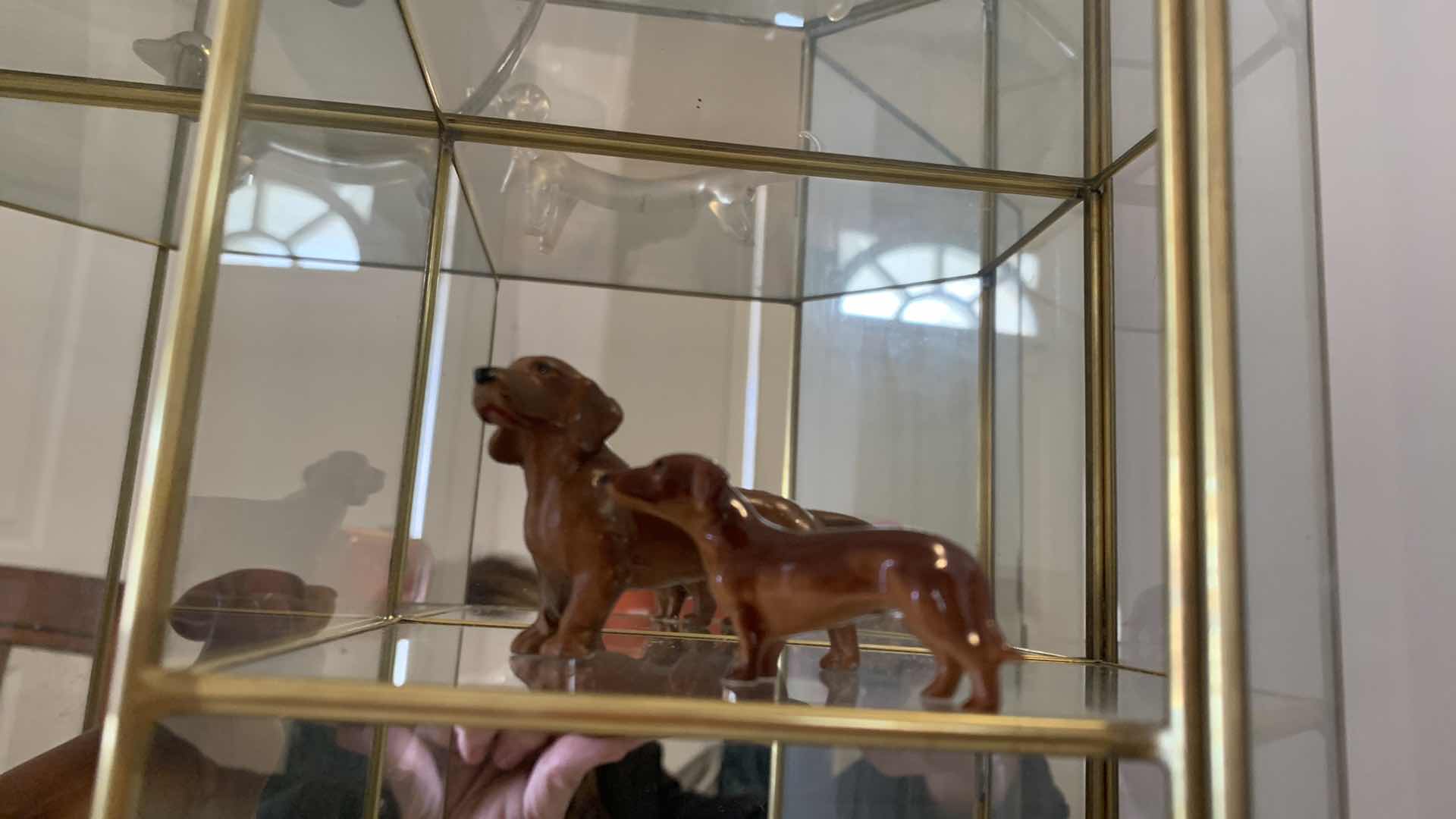 Photo 1 of 12 COLLECTIBLE DACHSHUNDS AND GLASS DISPLAY CABINET 13 x H20”