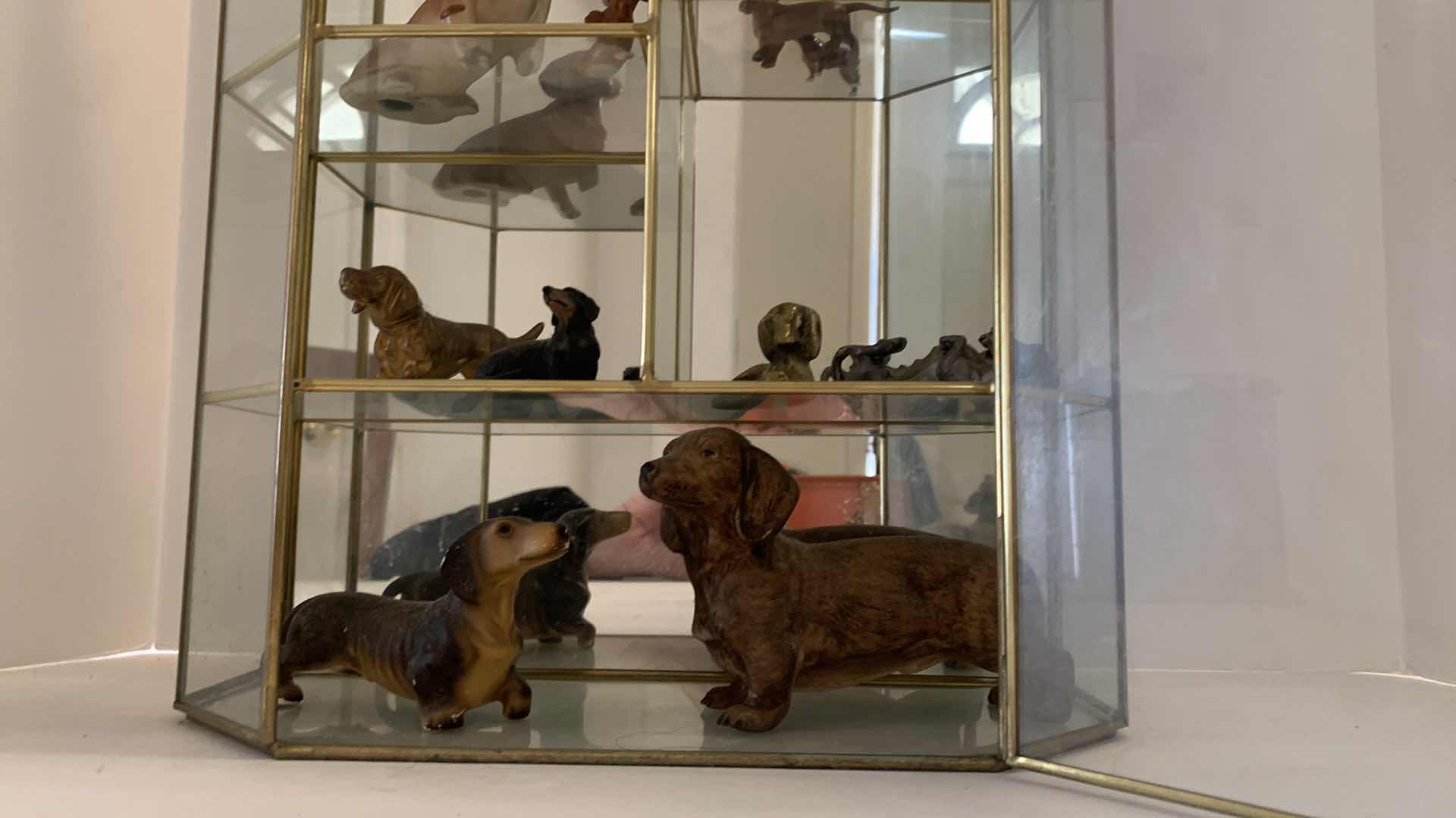 Photo 1 of 12 COLLECTIBLE DACHSHUNDS AND GLASS DISPLAY CABINET 13 x H20”