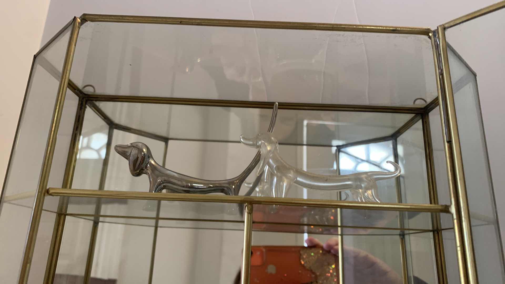 Photo 1 of 12 COLLECTIBLE DACHSHUNDS AND GLASS DISPLAY CABINET 13 x H20”