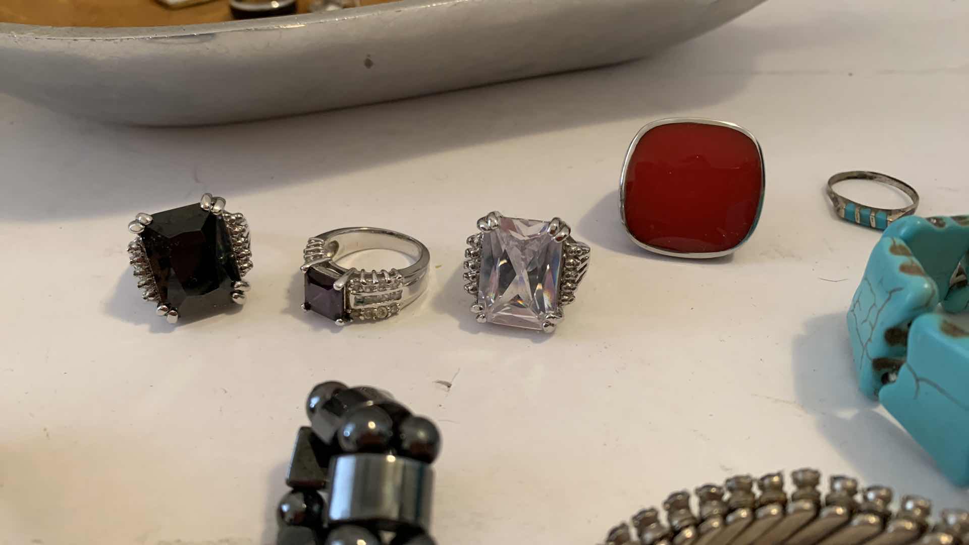 Photo 1 of COSTUME JEWELRY ASSORTMENT IN PEAR DISH