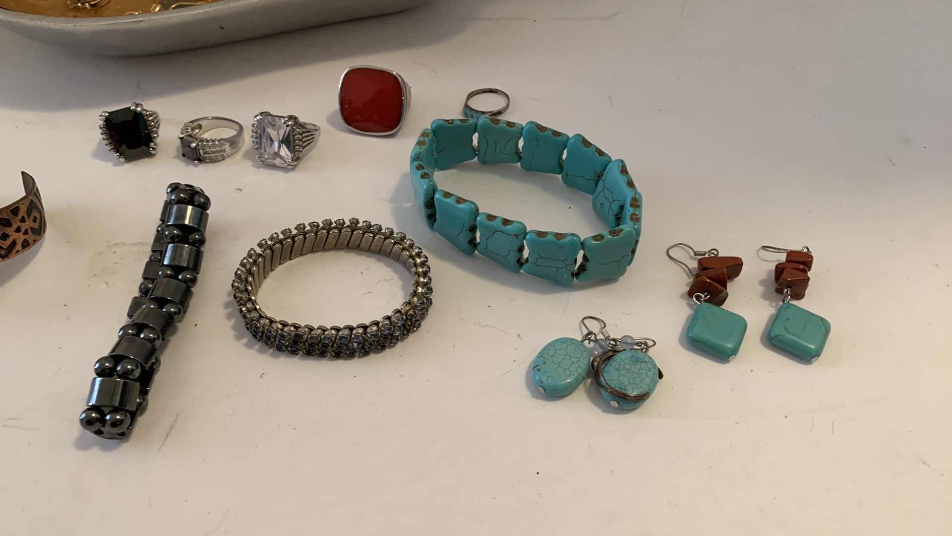 Photo 1 of COSTUME JEWELRY ASSORTMENT IN PEAR DISH