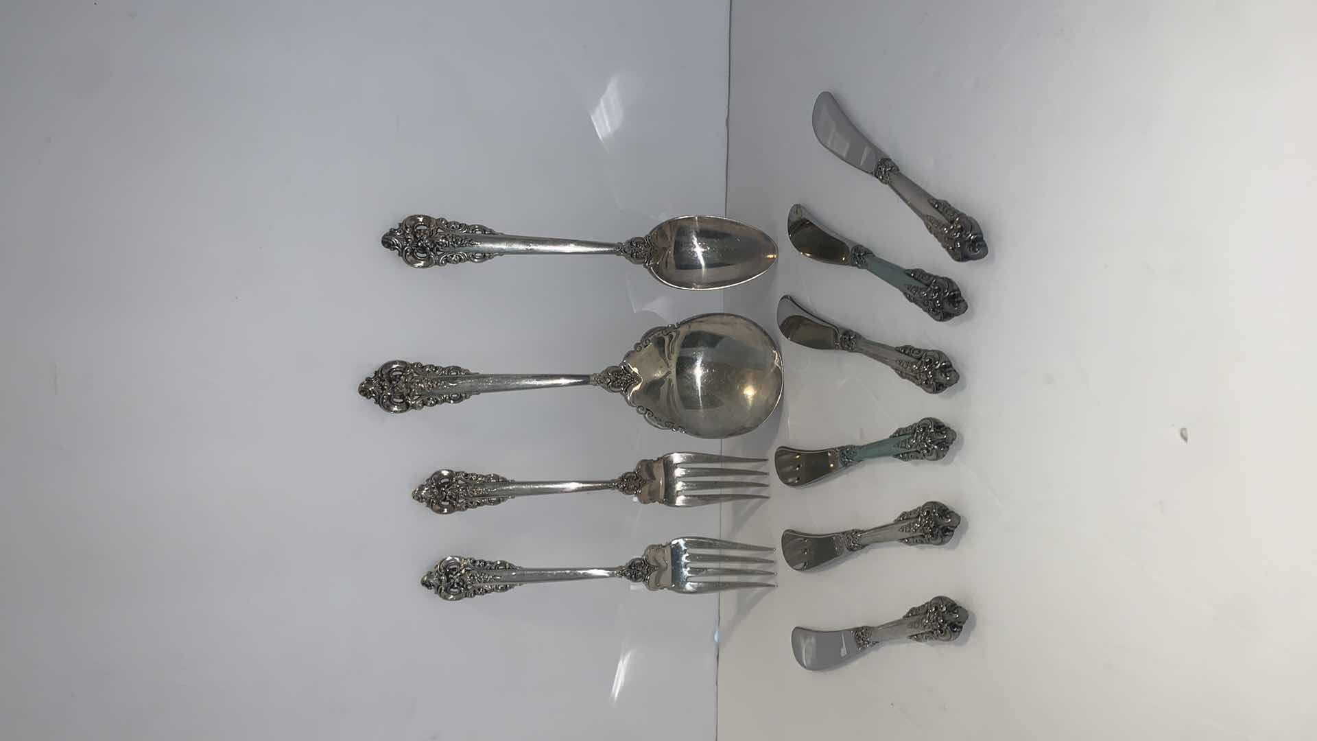 Photo 1 of 10 PIECES WALLACE STERLING SILVERWARE, SILVER HANDLES W STAINLESS STEEL BLADES